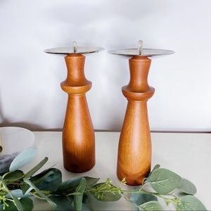 Teak Pillar Candle Holders